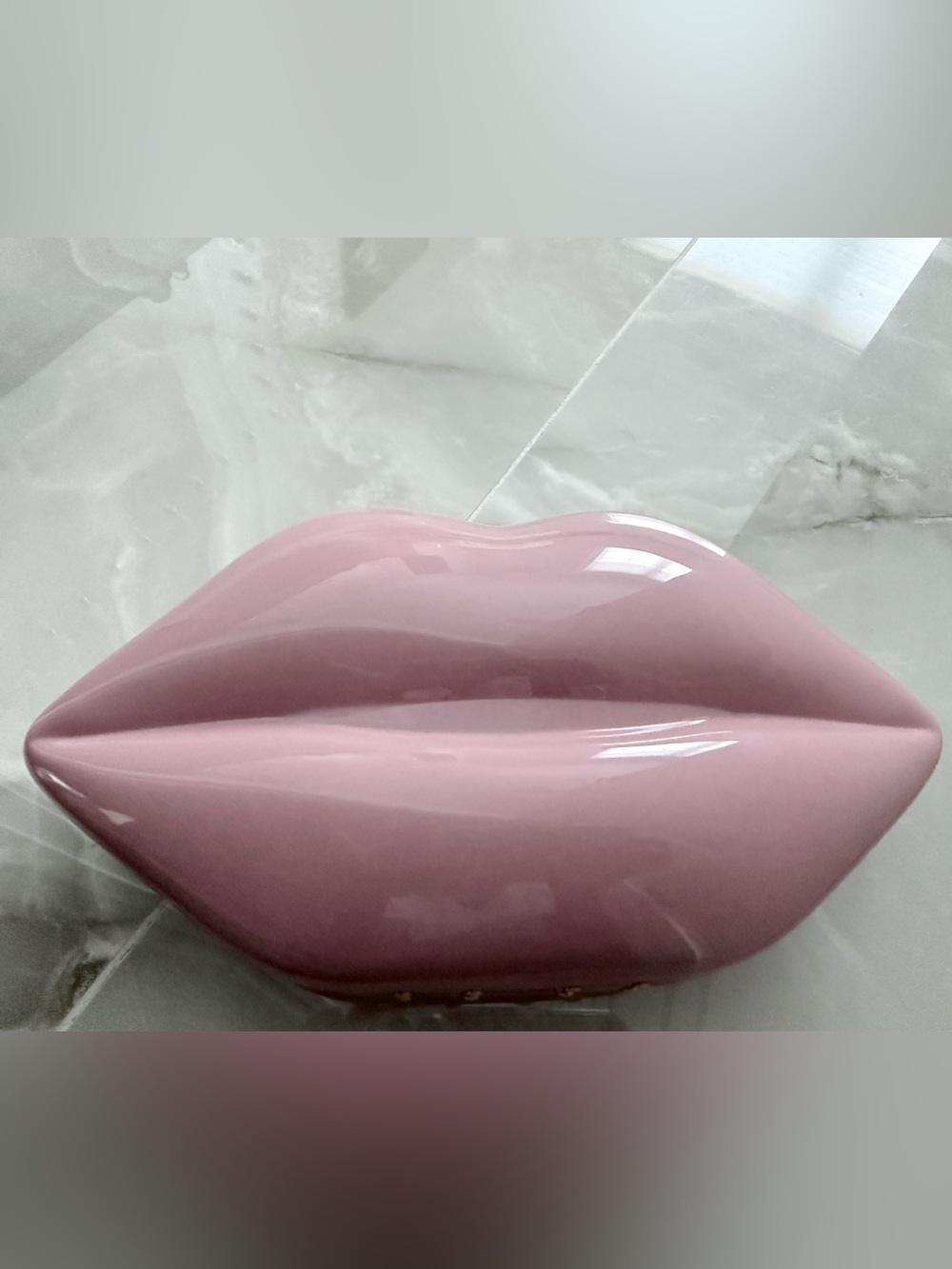 Lulu Guinness dusty rose pink LIPS plastic clutch bag